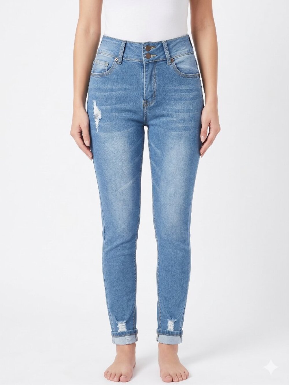 Pastel Jeans Distressed Skinny High-Rise Cuffed Denim‎ Jeans